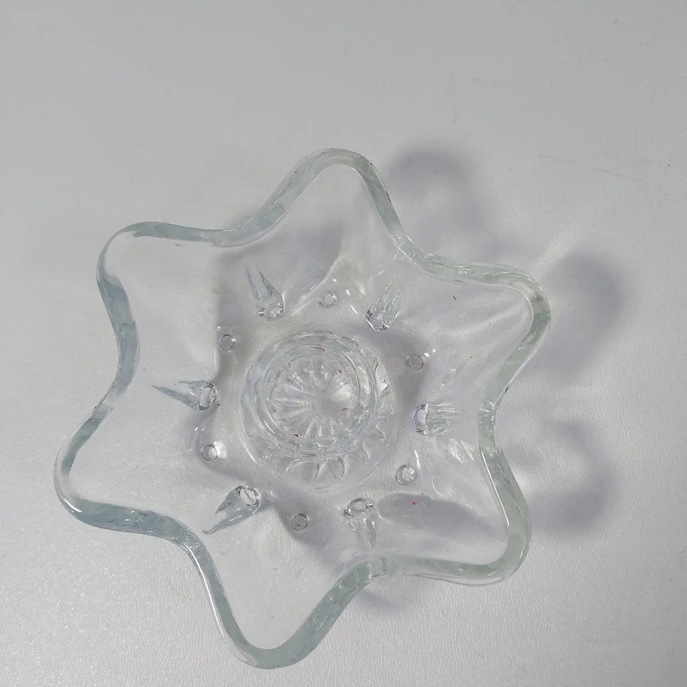 Vintage‎ Anchor Hocking 6 Point Shape Clear Glass Candlestick Holder